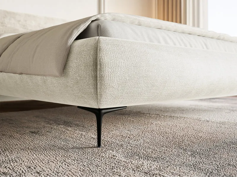 Gepolstertes Bett 160x200 cm Roule mit Stauraum, Metallrahmen, grau-beiger Chenille, schwarze Beine