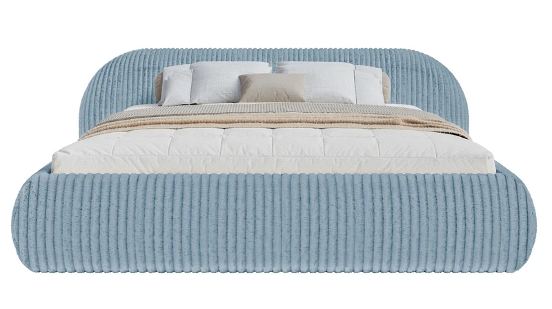 Gepolstertes Bett 180x200 cm Shels Low mit Stauraum, Metallrahmen, blau, dicker Cordstoff