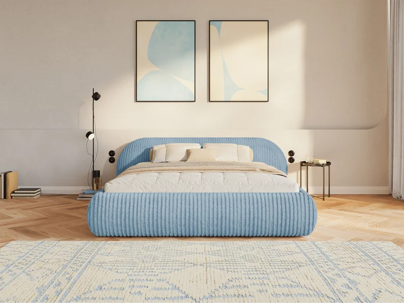 Gepolstertes Bett 180x200 cm Shels Low mit Stauraum, Metallrahmen, blau, dicker Cordstoff