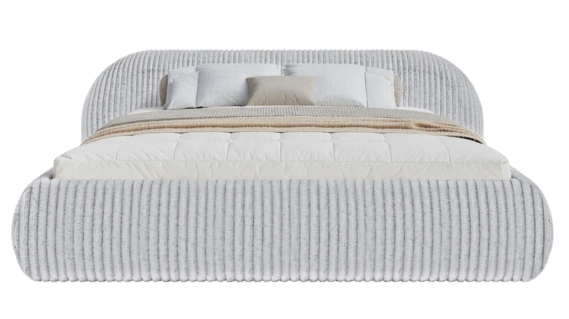 Gepolstertes Bett 140x200 cm Shels Low, grau, dicker Cordstoff