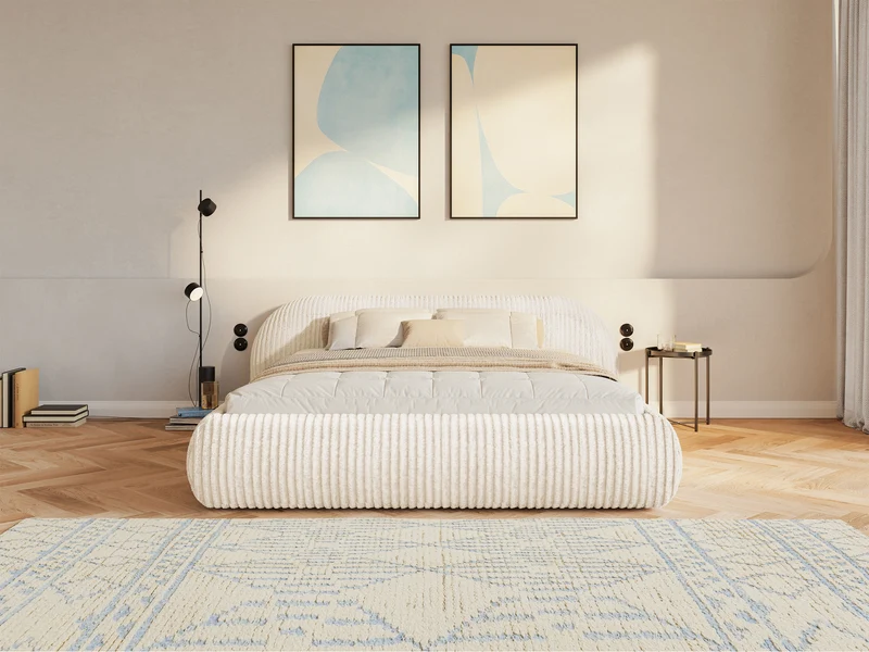 Polsterbett 160x200 cm Shels Low cremefarben, dicker Cordstoff