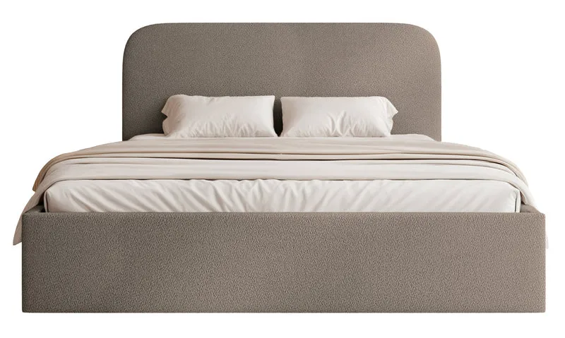 Polsterbett 180x200 cm Sonvivo mit Bettkasten, hellbrauner Chenille-Stoff, Metallrahmen