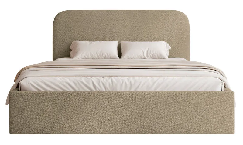 Polsterbett 180x200 cm Sonvivo mit Bettkasten, dunkelbeiger Chenille-Bezug, Metallrahmen