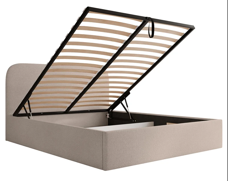 Polsterbett 180x200 cm Sonvivo mit Bettkasten, beige Chenille, Metallrahmen