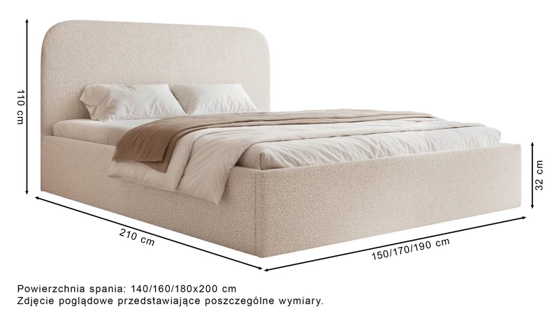 Polsterbett 180x200 cm Sonvivo mit Bettkasten, beige Chenille, Metallrahmen