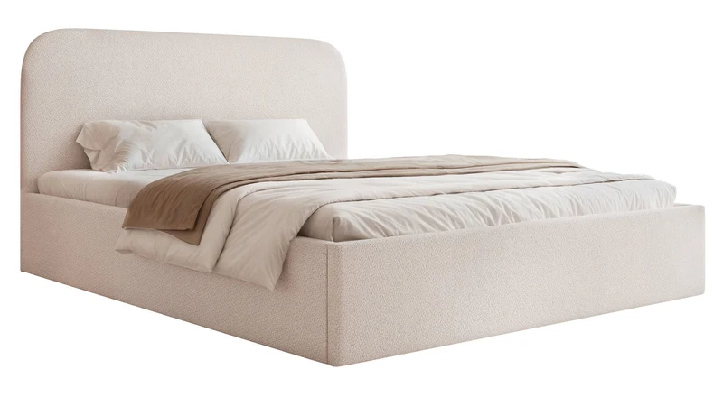 Polsterbett 180x200 cm Sonvivo mit Bettkasten, hellbeiger Chenille-Stoff, Metallrahmen