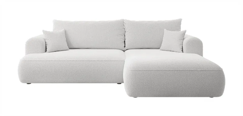 Ecksofa mit Schlaffunktion Ovo, L-förmig, grau, mit Stauraum, Bouclé, rechtsseitig