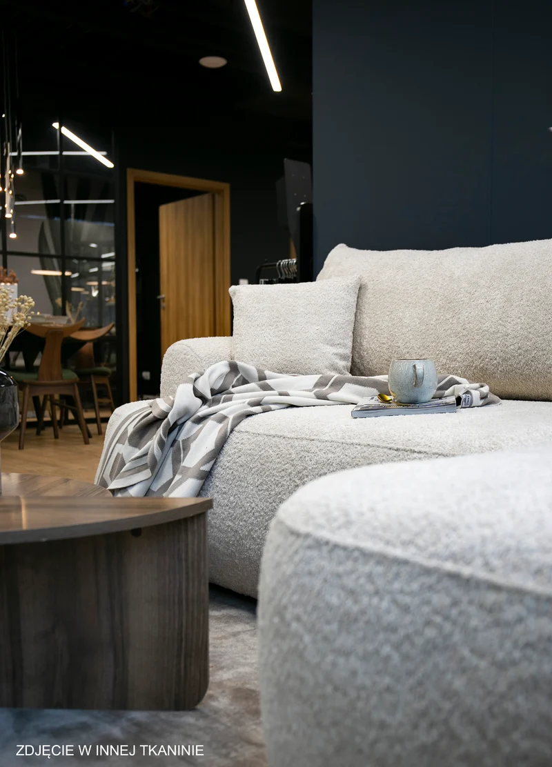 Ecksofa mit Schlaffunktion Ovo, L-förmig, grau, mit Stauraum, Bouclé, rechtsseitig