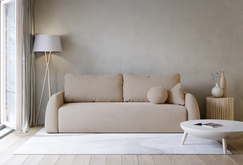 Drei-Sitzer-Schlafsofa Nubelle mit Stauraum, beige, hydrophobes Chenille