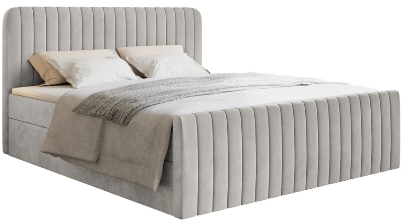 Kontinentales Bett 200x200 cm Saliano mit Stauraum und Topper, grau-beiger Samt