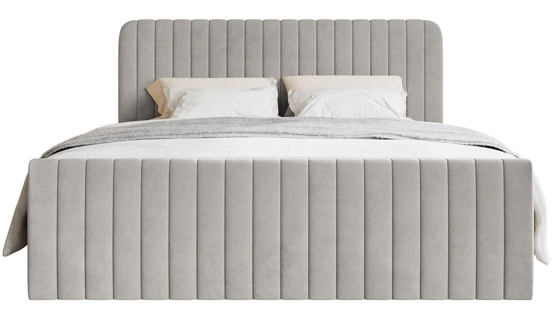Kontinentales Bett 200x200 cm Saliano mit Stauraum und Topper, grau-beiger Samt
