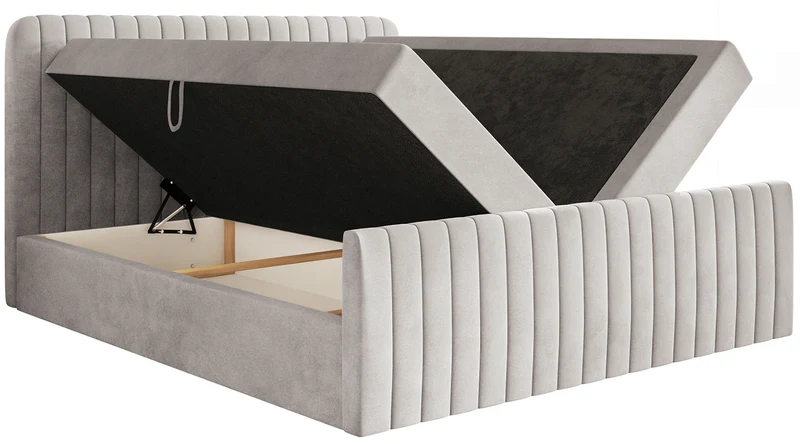 Kontinentales Bett 200x200 cm Saliano mit Stauraum und Topper, grau-beiger Samt