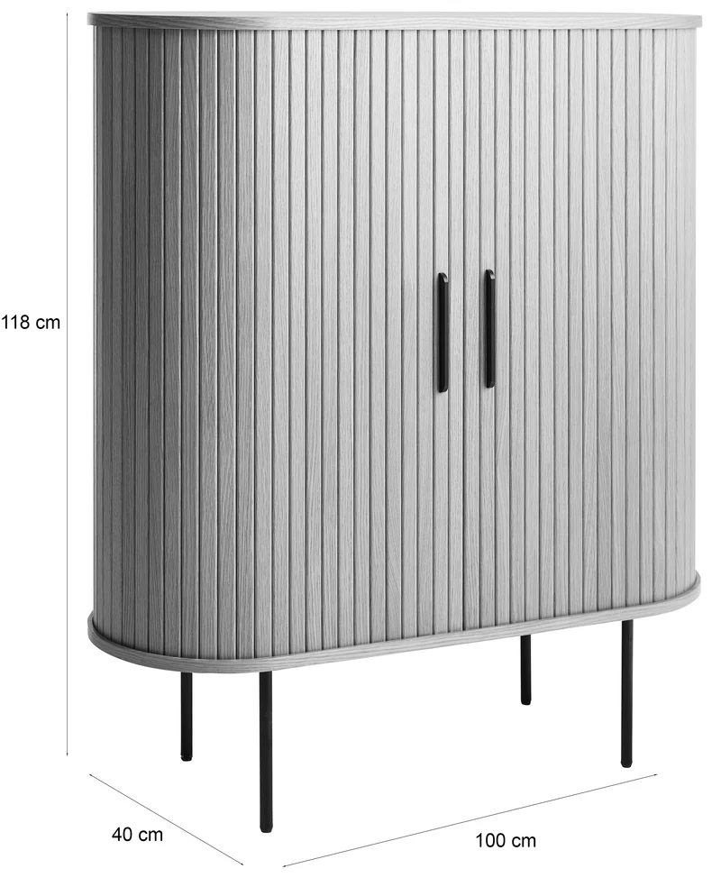 Hohe Kommode Gativel 100 cm mit Gläserhaltern, Lamellen in natürlicher Eiche