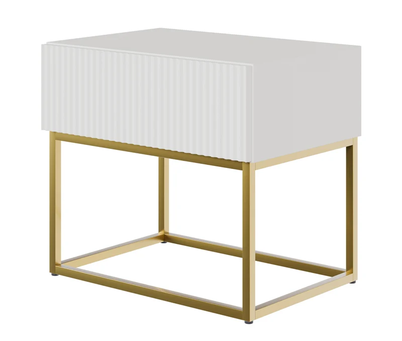 Nachttisch Veldio mit gefräster Front und Schublade 50 cm Grau-Beige mit schwarzen Beinen