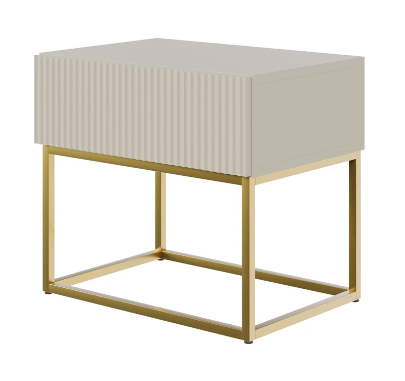 Nachttisch Veldio mit gefräster Front und Schublade 50 cm Grau-Beige mit schwarzen Beinen