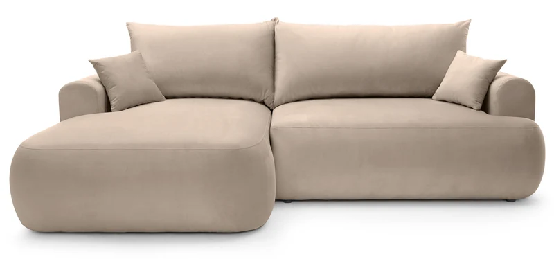 Ecksofa mit Schlaffunktion Ovo, L-förmig, linksseitig, mit Stauraum, beige, pflegeleichter Samtstoff