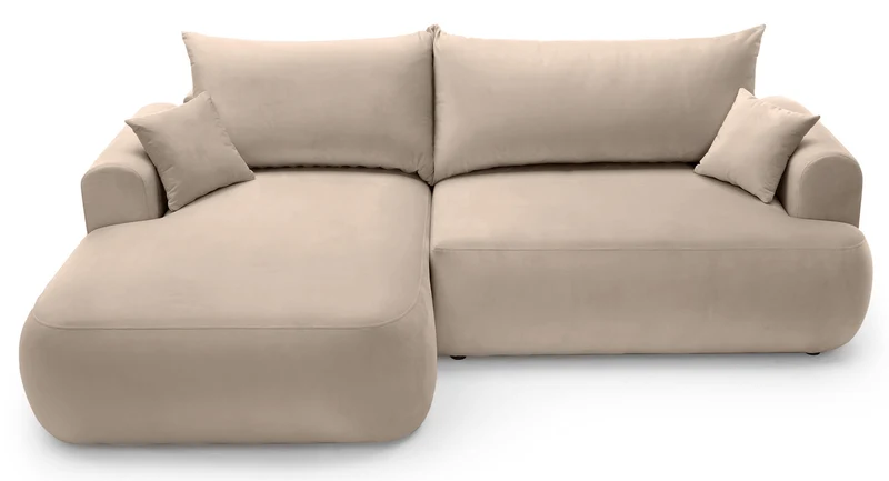 Ecksofa mit Schlaffunktion Ovo, L-förmig, linksseitig, mit Stauraum, beige, pflegeleichter Samtstoff