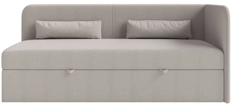 Jugendbett 90x200 cm Calmmo, rechtsseitig, mit Stauraum, dunkelbeige Chenille, wasserabweisend