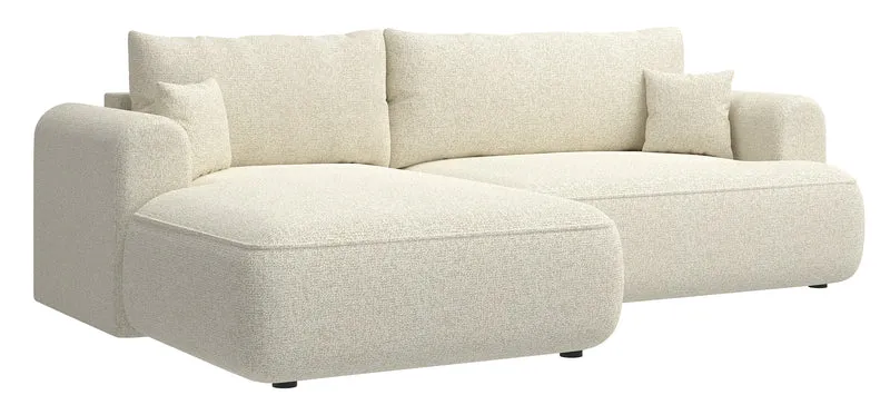 Ecksofa mit Schlaffunktion Ovo L-förmig, hellbeige Geflecht, linksseitig