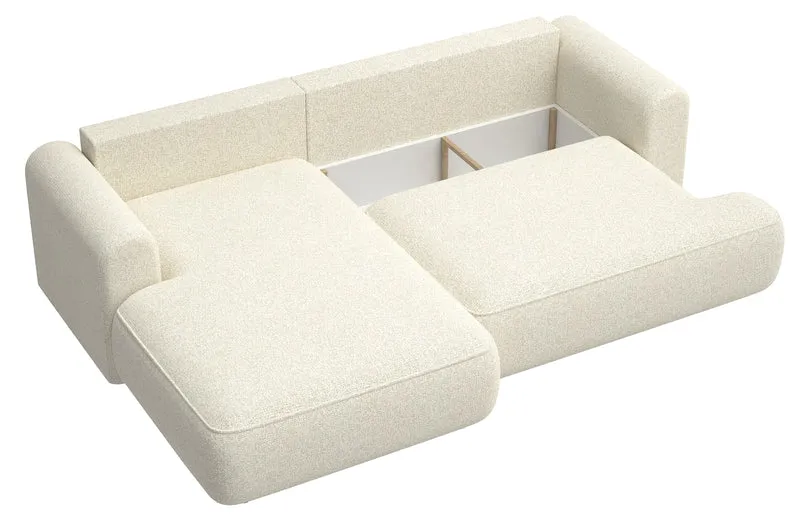 Ecksofa mit Schlaffunktion Ovo L-förmig, hellbeige Geflecht, linksseitig