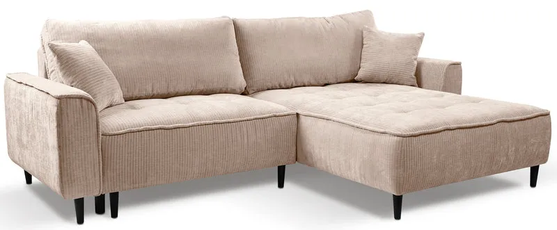 Ecksofa mit Schlaffunktion Blues, L-förmig, rechtsseitig, mit Stauraum, beige Cordstoff