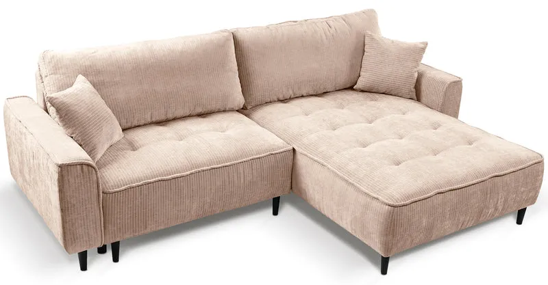 Ecksofa mit Schlaffunktion Blues, L-förmig, rechtsseitig, mit Stauraum, beige Cordstoff