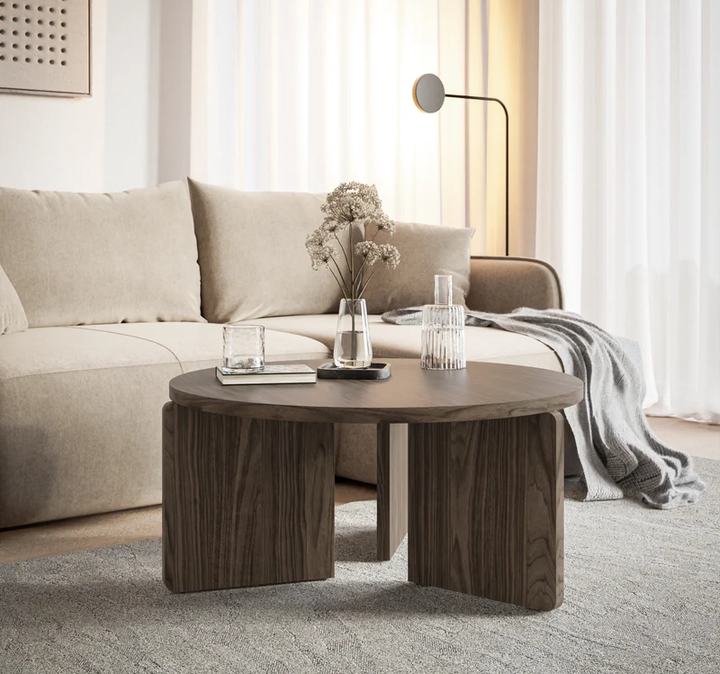 Runder Couchtisch Preffines 85 cm Wisconsin Nussbaum
