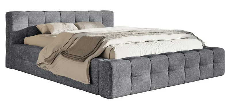 Polsterbett Puffly 140x200 cm mit Stauraum, Metallrahmen, dunkelgrauer Chenille-Stoff