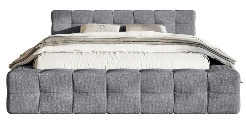 Polsterbett Puffly 140x200 cm mit Stauraum, Metallrahmen, dunkelgrauer Chenille-Stoff