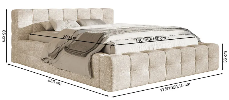 Polsterbett Puffly 180x200 cm mit Stauraum, Metallrahmen, cremefarbener Chenillestoff