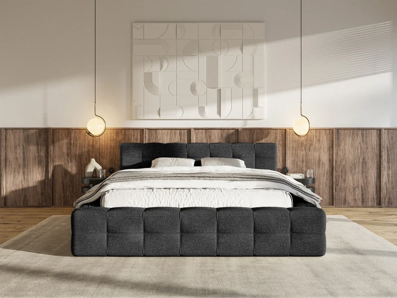 Polsterbett Puffly 160x200 cm mit Stauraum, Metallrahmen schwarz, Chenille