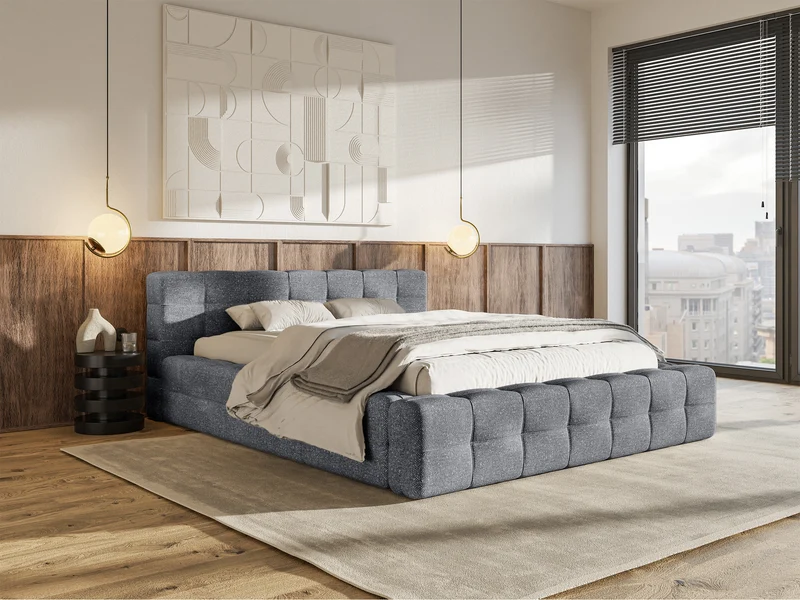 Polsterbett Puffly 180x200 cm mit Stauraum, Metallrahmen, dunkelgrauer Chenille-Stoff