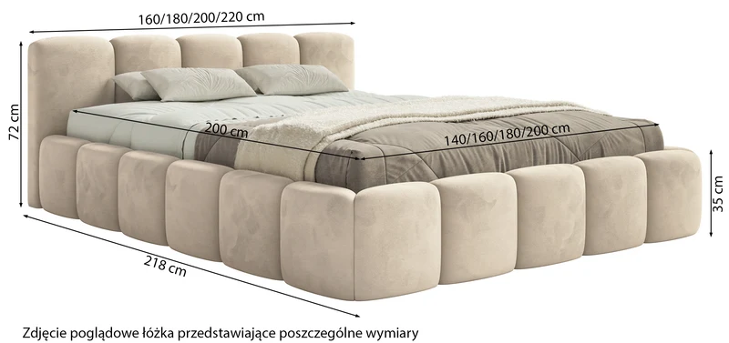 Polsterbett 180x200 cm Cloudy Low mit Stauraum, grauer Veloursstoff, wasserabweisend, pflegeleicht, Metallrahmen