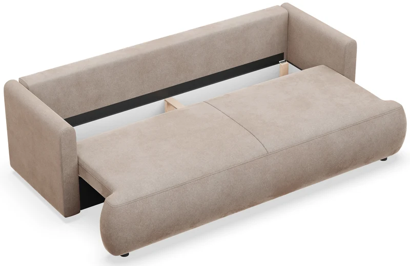 Drei-Sitzer-Schlafsofa Ovo Mini mit Stauraum, beige, Velours, pflegeleicht