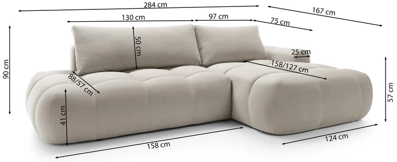 Ecksofa mit Schlaffunktion Ombo, L-förmig, mit Stauraum, grauer hydrophober Samt, rechtsseitig