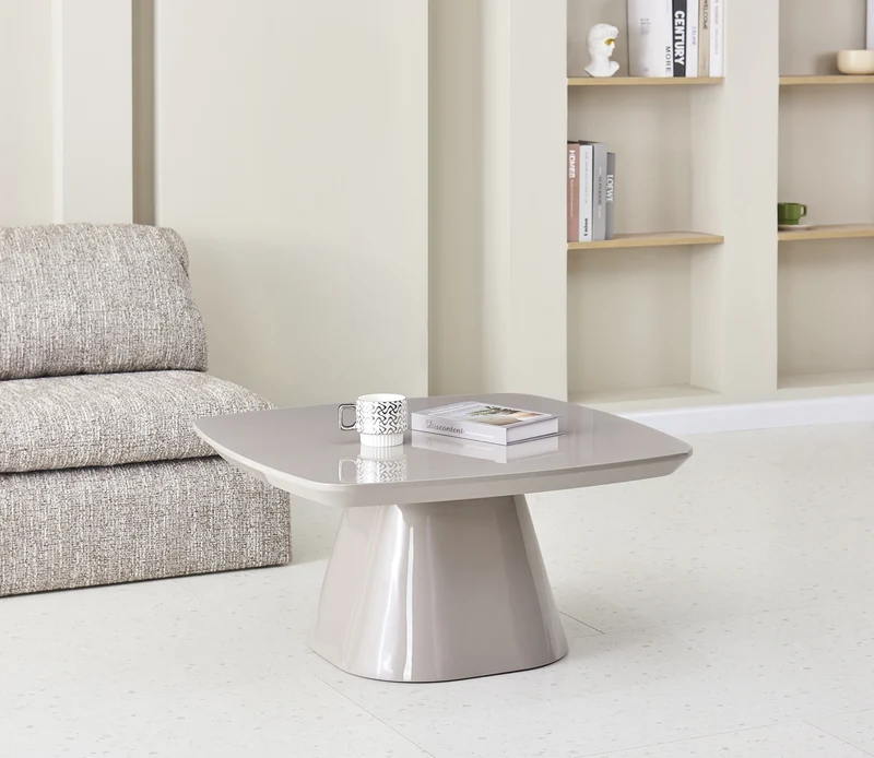 Adievent Couchtisch 80x80 cm hellgrau Hochglanz