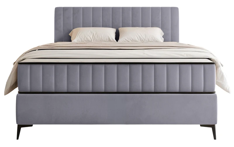 Kontinentalbett 140x200 cm Mufasso mit Stauraum, hellgrauer Velours, wasserabweisend