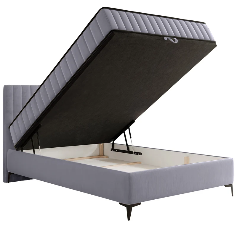 Kontinentalbett 140x200 cm Mufasso mit Stauraum, hellgrauer Velours, wasserabweisend