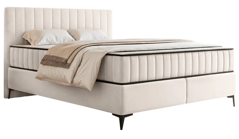 Kontinentales Bett 180x200 cm Mufasso mit Stauraum, cremefarbener Velours, wasserabweisend