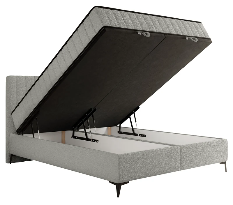 Kontinentales Bett 180x200 cm Mufasso mit Stauraum in hellgrauem Bouclé