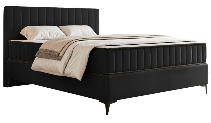 Kontinentalbett 140x200 cm Mufasso mit Stauraum, schwarzer Velours, wasserabweisend