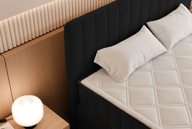 Kontinentalbett 140x200 cm Mufasso mit Stauraum, schwarzer Velours, wasserabweisend