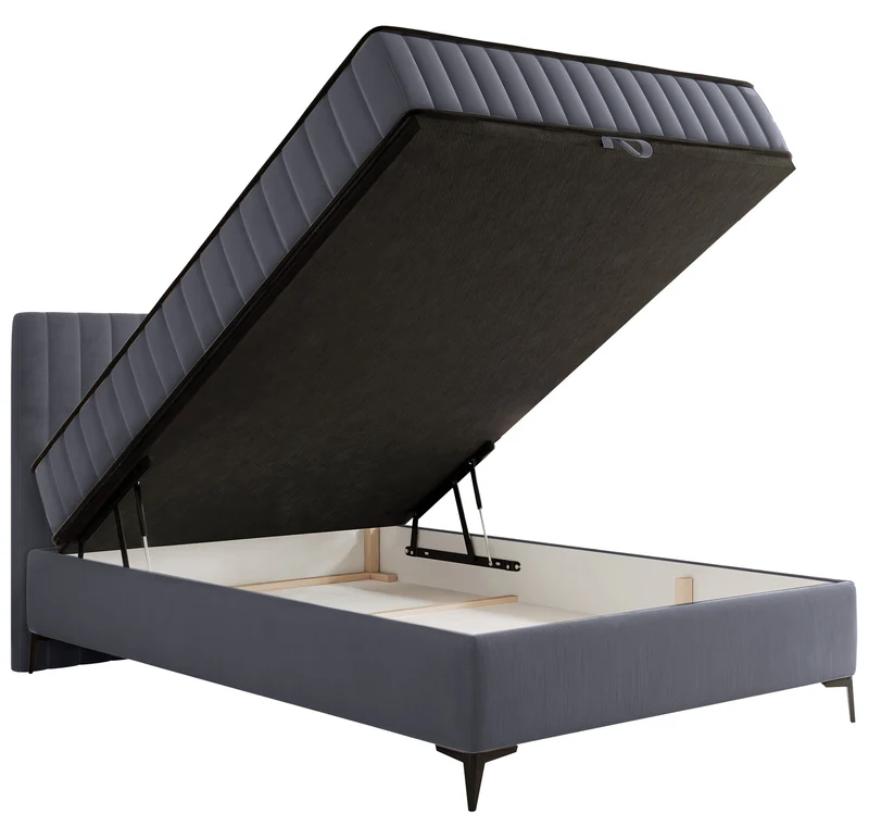 Kontinentales Bett 140x200 cm Mufasso mit Stauraum, grauer Velours, wasserabweisend