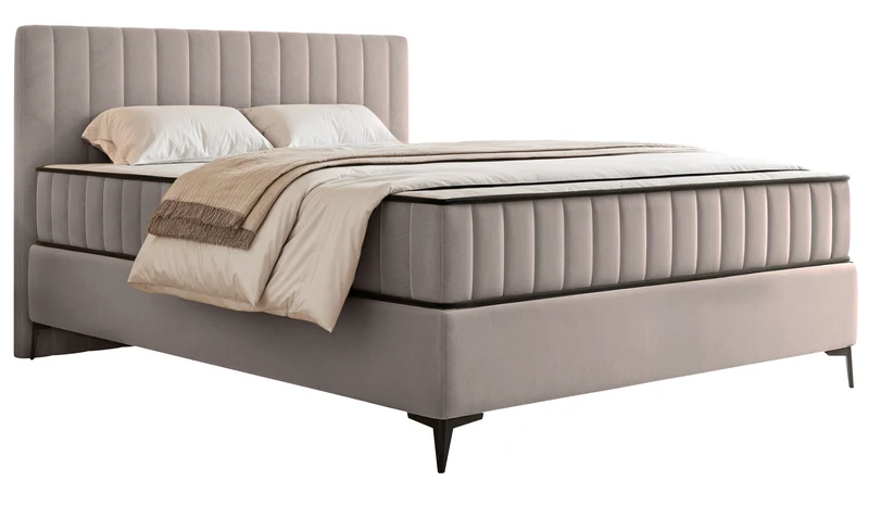 Kontinentales Bett 140x200 cm Mufasso mit Stauraum, grau-beiger wasserabweisender Samt