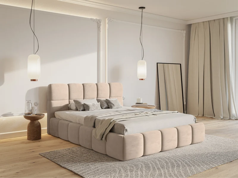 Polsterbett 160x200 cm Cloudy beige, wasserabweisender und leicht zu reinigender Velours