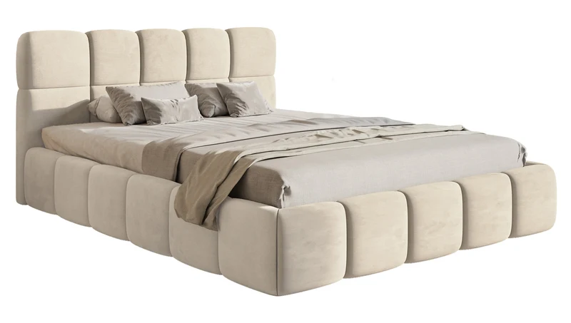 Gepolstertes Bett 160x200 cm Cloudy hellbeige Velours, wasserabweisend und leicht zu reinigen