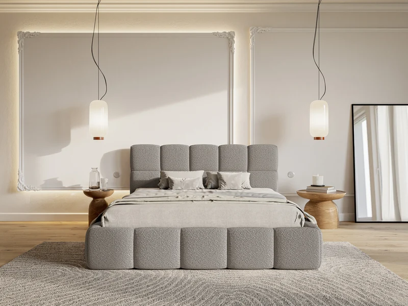 Gepolstertes Bett 140x200 cm Cloudy grau Bouclé