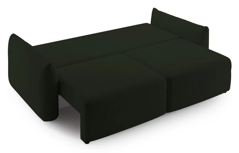 Dreisitziges ausklappbares Sofa Theolla mit Stauraum, grün Chenille