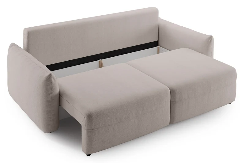Dreisitziges ausklappbares Sofa Theolla mit Stauraum, hellbeiger Chenillestoff