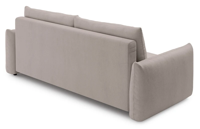 Dreisitziges ausklappbares Sofa Theolla mit Stauraum, hellbeiger Chenillestoff